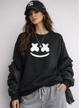 Marshmello Black Crewneck Sweatshirt Graphic Logo Size M Streetwear